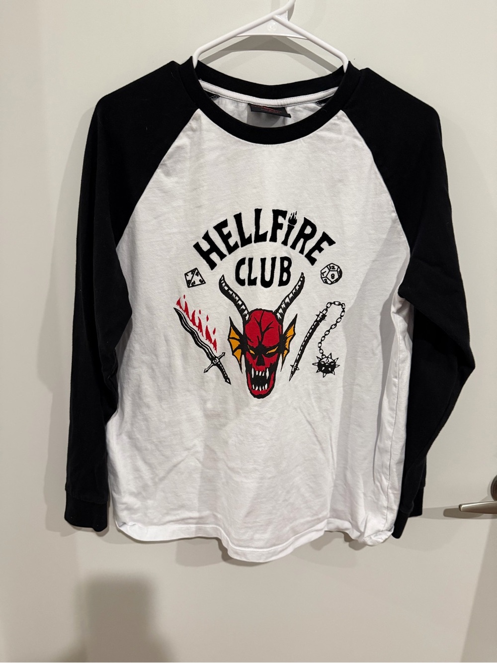 Hellfire Club Raglan Graphic Tee - Black & White with Red Accent
